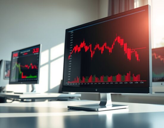 EUR/USD exchange rate chart showing downward trend amid energy market volatility on trading terminal