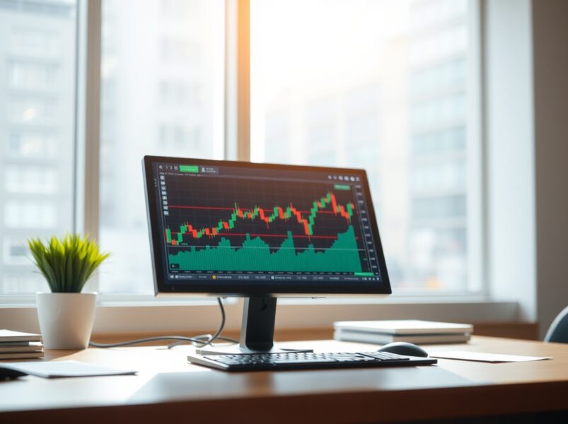 EUR/USD currency pair trading chart on a screen with euro and dollar symbols