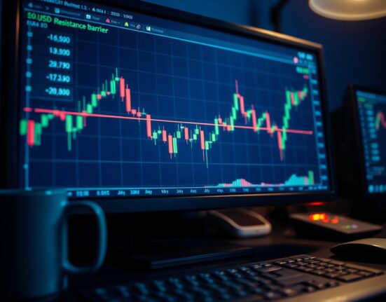 EUR/USD forex chart showing 20-day EMA resistance line on trading screen