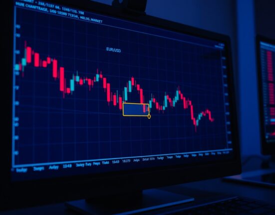 EUR/USD bearish flag breakdown on trading chart