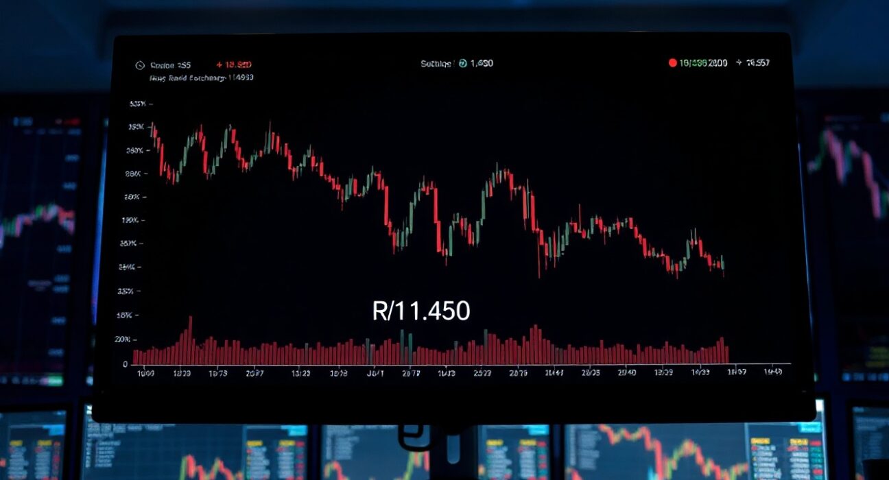 EUR/USD bearish chart approaching 1.1450 with Bollinger Band support on trading screen