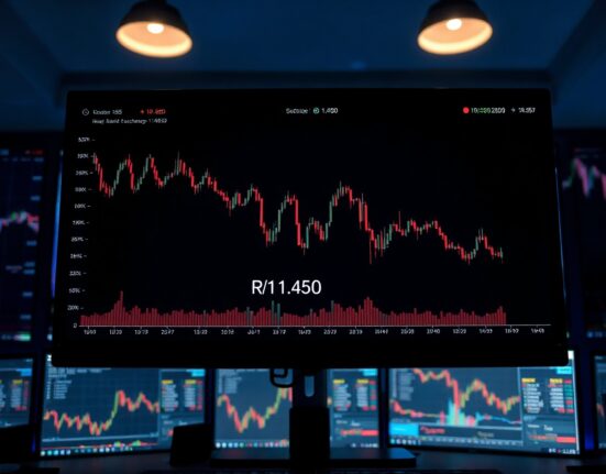 EUR/USD bearish chart approaching 1.1450 with Bollinger Band support on trading screen