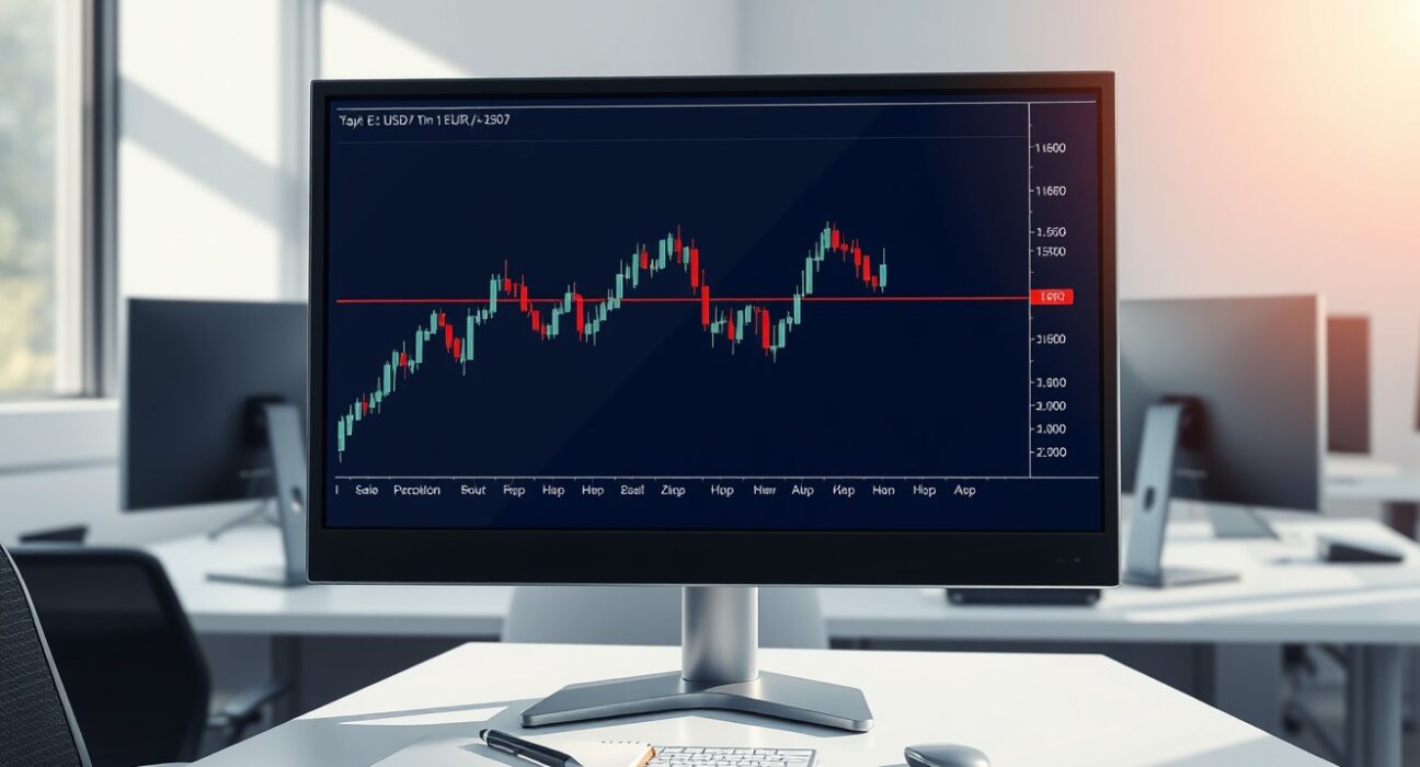EUR/USD price forecast analysis showing technical chart on professional trading desk