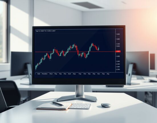 EUR/USD price forecast analysis showing technical chart on professional trading desk
