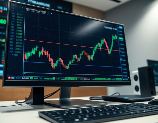 EUR/USD chart on trading screen approaching 100-day SMA resistance