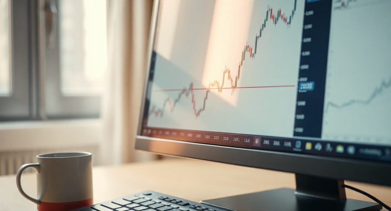 EUR/USD candlestick chart with 100-day SMA on a trading screen