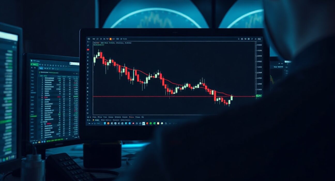 EUR/USD chart approaching downward trendline breakout on trading screen