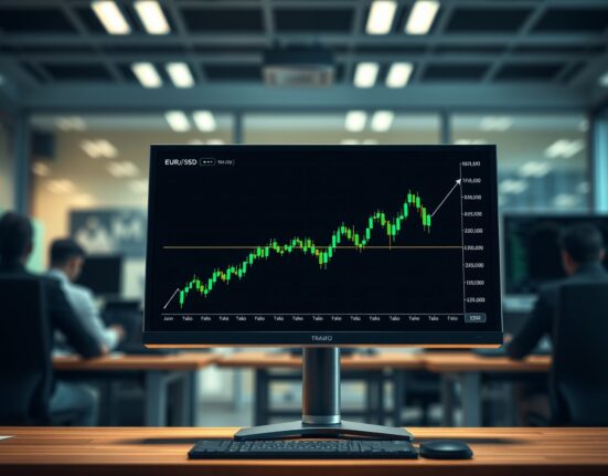 EUR/USD price forecast analysis shown on a professional trading desk chart screen.