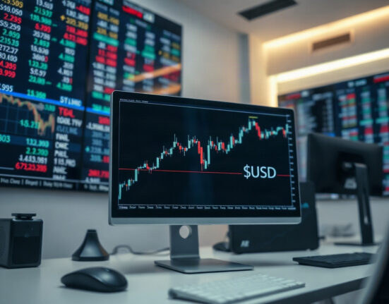 EUR/USD currency chart on a trading screen, indicating sideways movement before key US economic events.