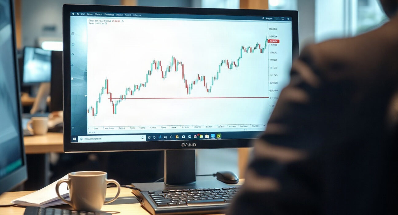 EUR/USD trading chart on a monitor in a professional trading environment