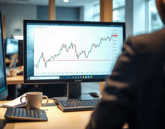 EUR/USD trading chart on a monitor in a professional trading environment