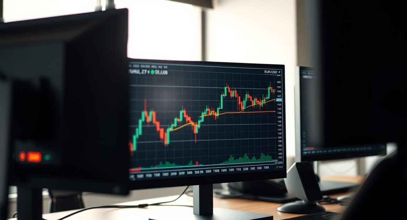 EUR/USD price chart with 100-day SMA on trading screen