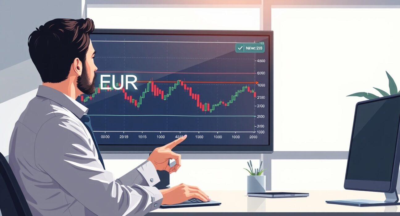 EUR/USD range trading chart displayed on a screen with support and resistance levels highlighted, reflecting ING analysis after ECB decision.