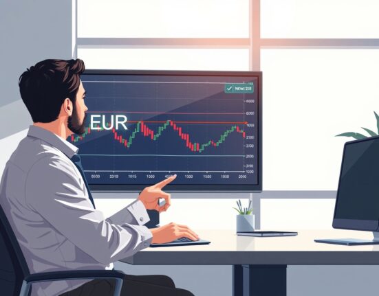 EUR/USD range trading chart displayed on a screen with support and resistance levels highlighted, reflecting ING analysis after ECB decision.