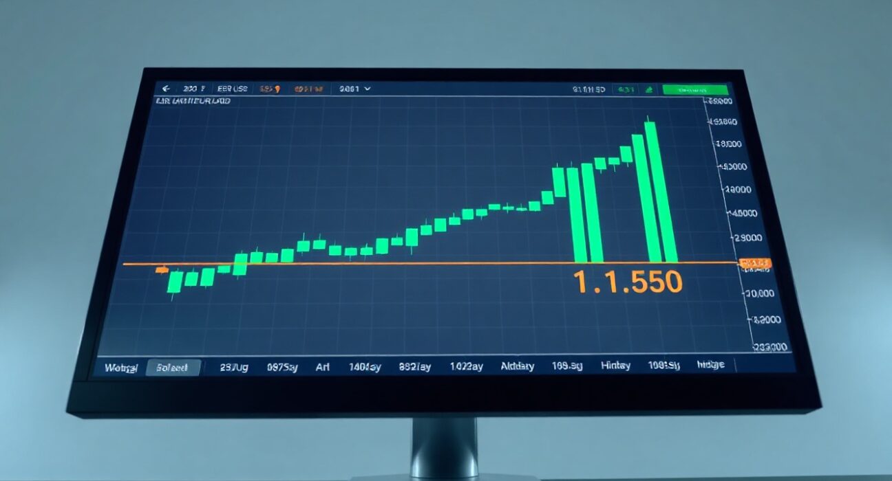 EUR/USD candlestick chart showing price rebound from channel bottom toward 1.1550 level