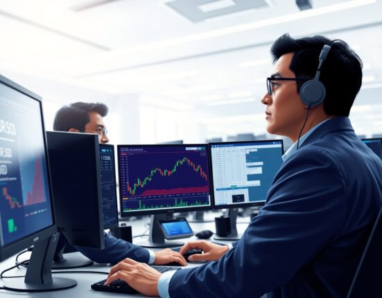 Traders analyzing EUR/USD rebound on charts ahead of Federal Reserve and ECB policy decisions.