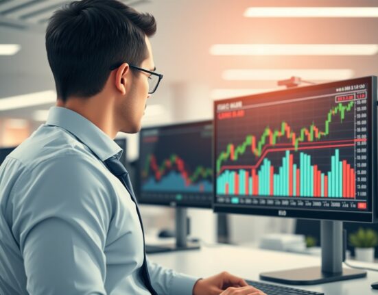 Financial analyst reviews EUR/USD chart data showing currency pair volatility and trends.