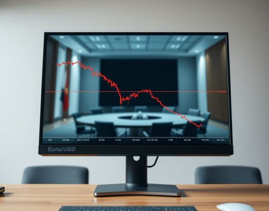 EUR/USD chart declining as Iran peace process faces uncertainty, impacting forex markets.