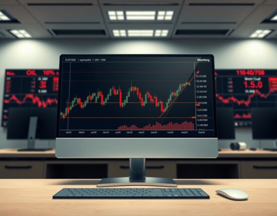 EUR/USD reversal analysis on trading terminal with oil price and risk-off market data in background.
