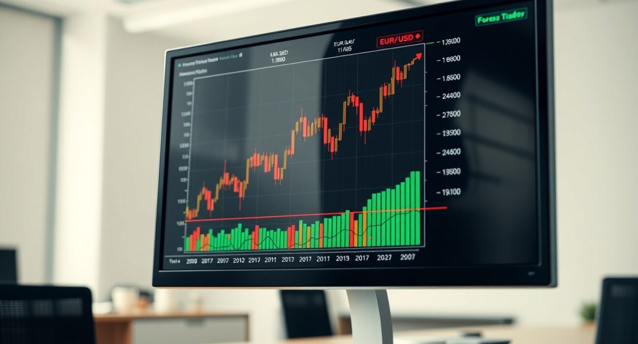 EUR/USD forex chart showing a significant price surge to the 1.1800 level on a trading monitor.