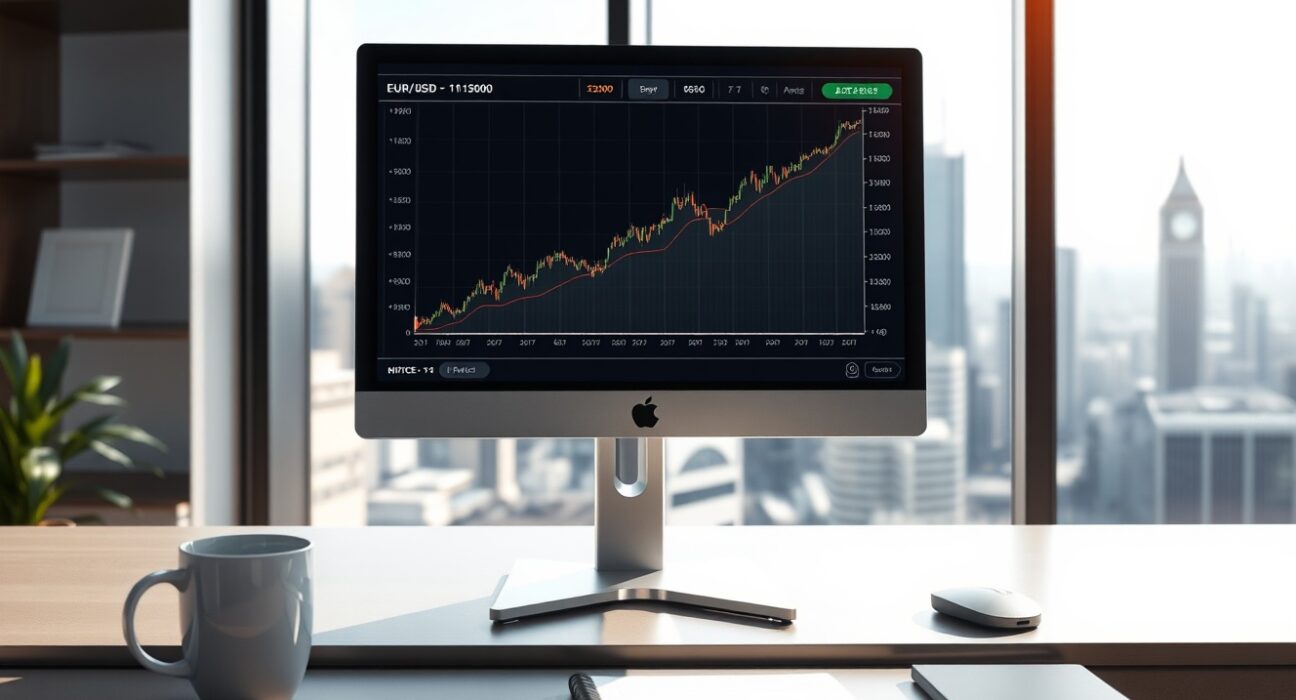 EUR/USD forex chart analysis on a trading desk ahead of key German and Eurozone economic data releases.