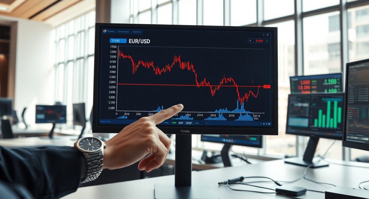 EUR/USD currency chart showing downward trend as risk aversion increases US Dollar demand in forex markets