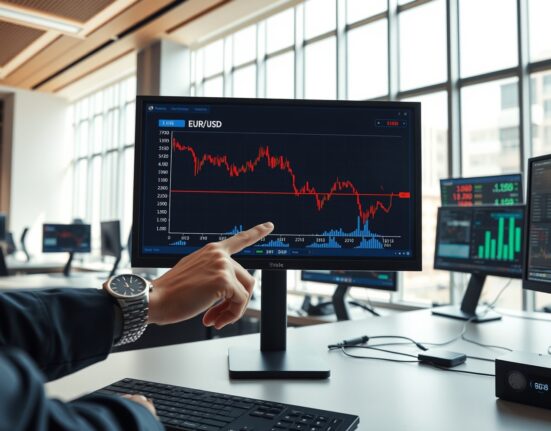 EUR/USD currency chart showing downward trend as risk aversion increases US Dollar demand in forex markets