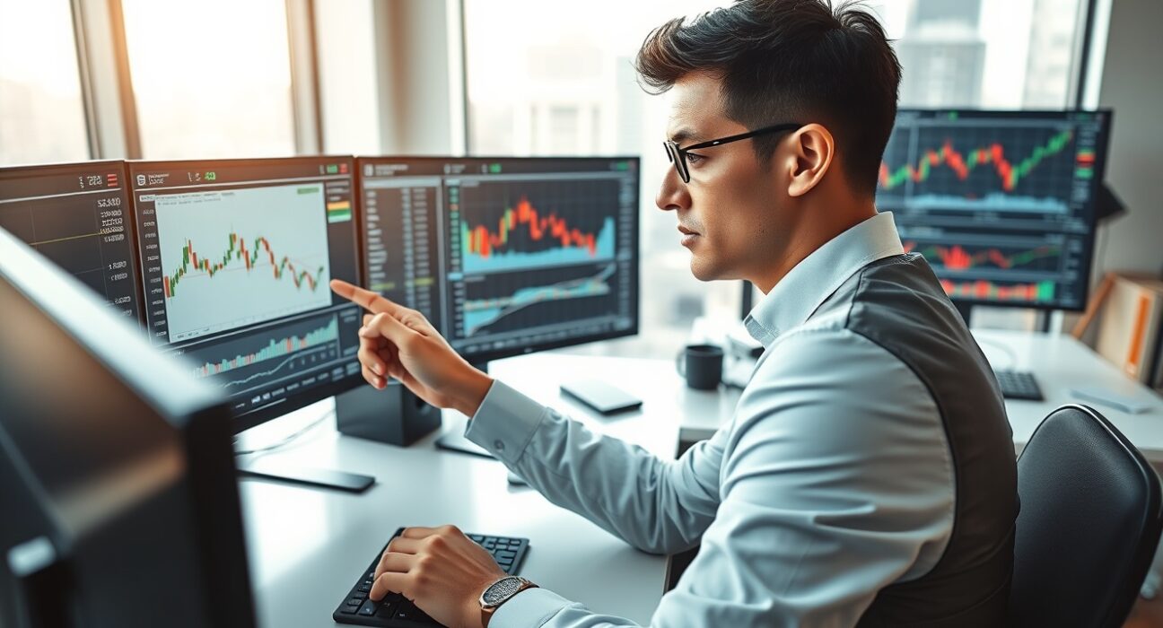 Financial analyst examines EUR/USD exchange rate charts showing critical support levels in