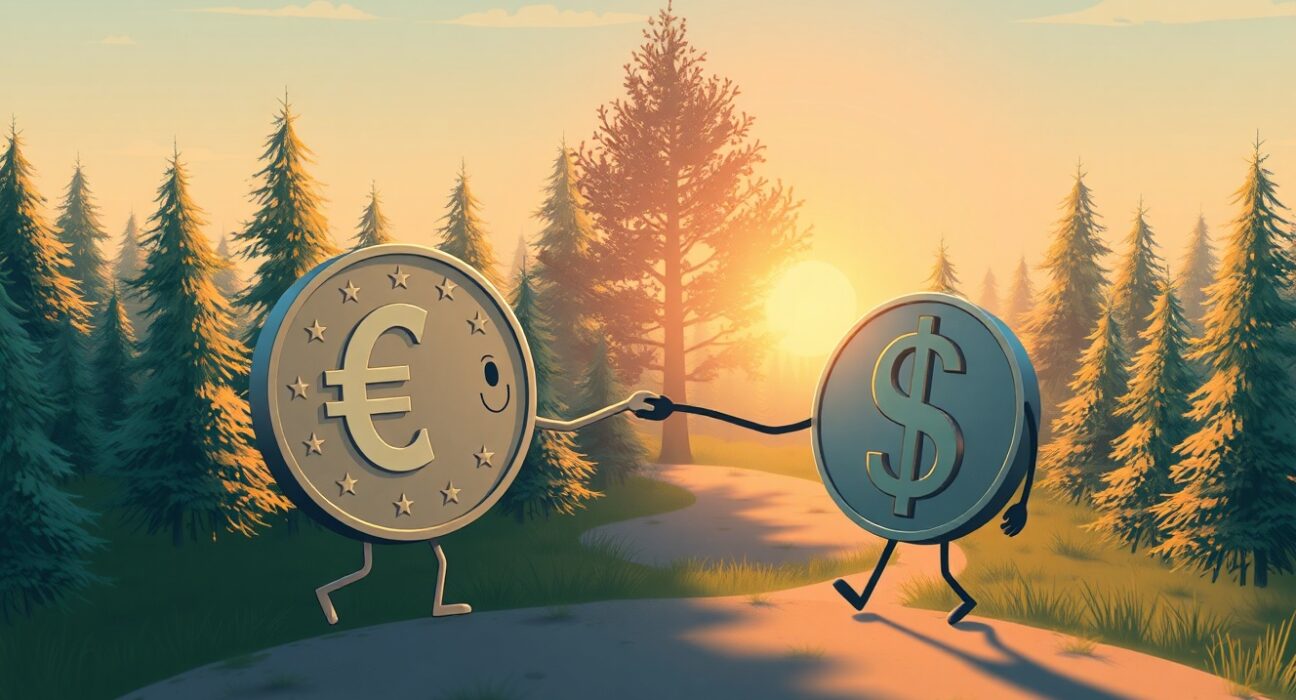 EUR/USD currency pair analysis showing the Euro gaining traction against the struggling US Dollar.