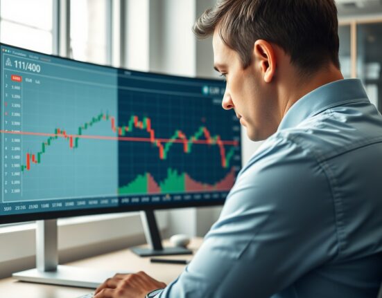 Financial analyst reviewing EUR/USD chart showing key 1.14 support level holding firm.
