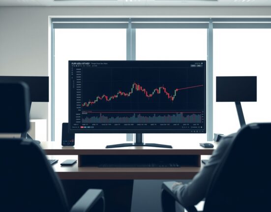 Forex trading chart showing the EUR/USD currency pair trading sideways ahead of the US jobs data