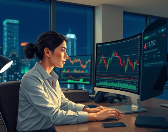 Forex trader analyzing EUR/USD chart amid geopolitical tension affecting currency markets.