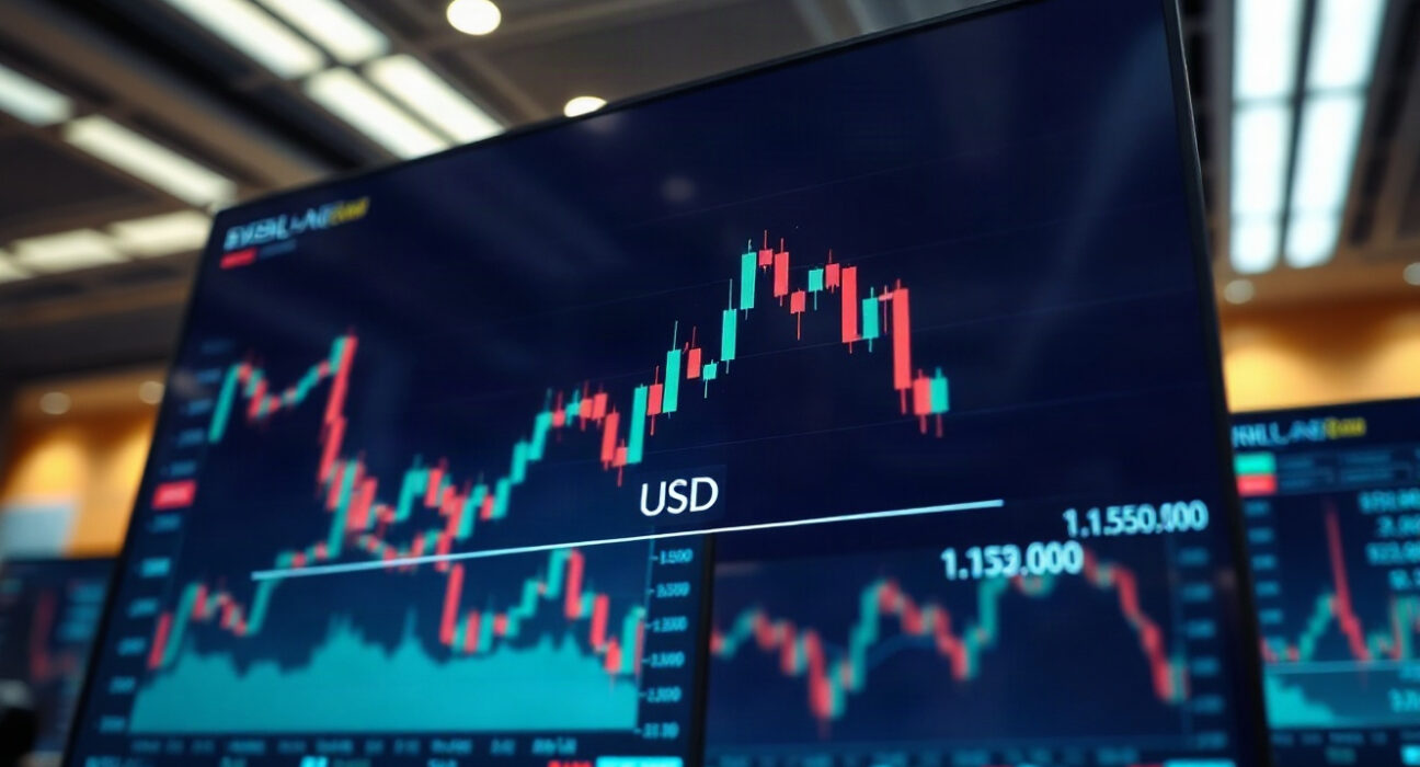 EUR/USD currency pair trading range chart on a financial screen