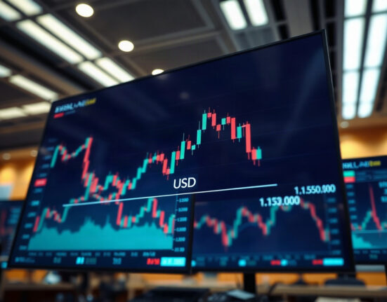 EUR/USD currency pair trading range chart on a financial screen