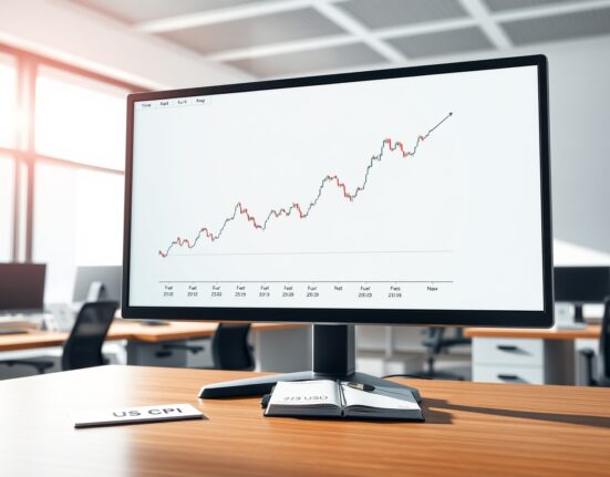 EUR/USD chart analysis on a trading desk as markets await US Consumer Price Index data release.