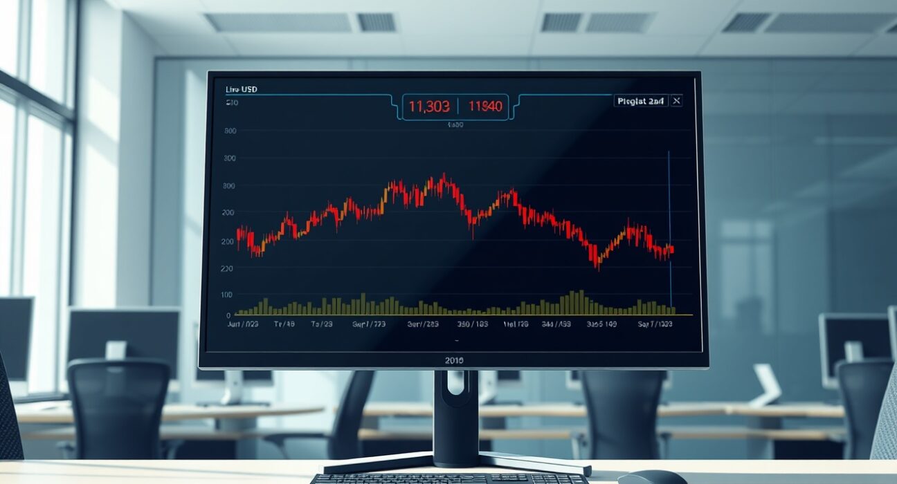 EUR/USD exchange rate chart holding near 1.1800 on a professional trading desk monitor.