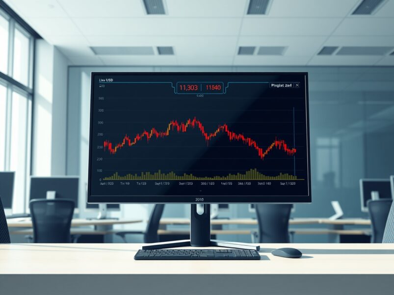 EUR/USD exchange rate chart holding near 1.1800 on a professional trading desk monitor.