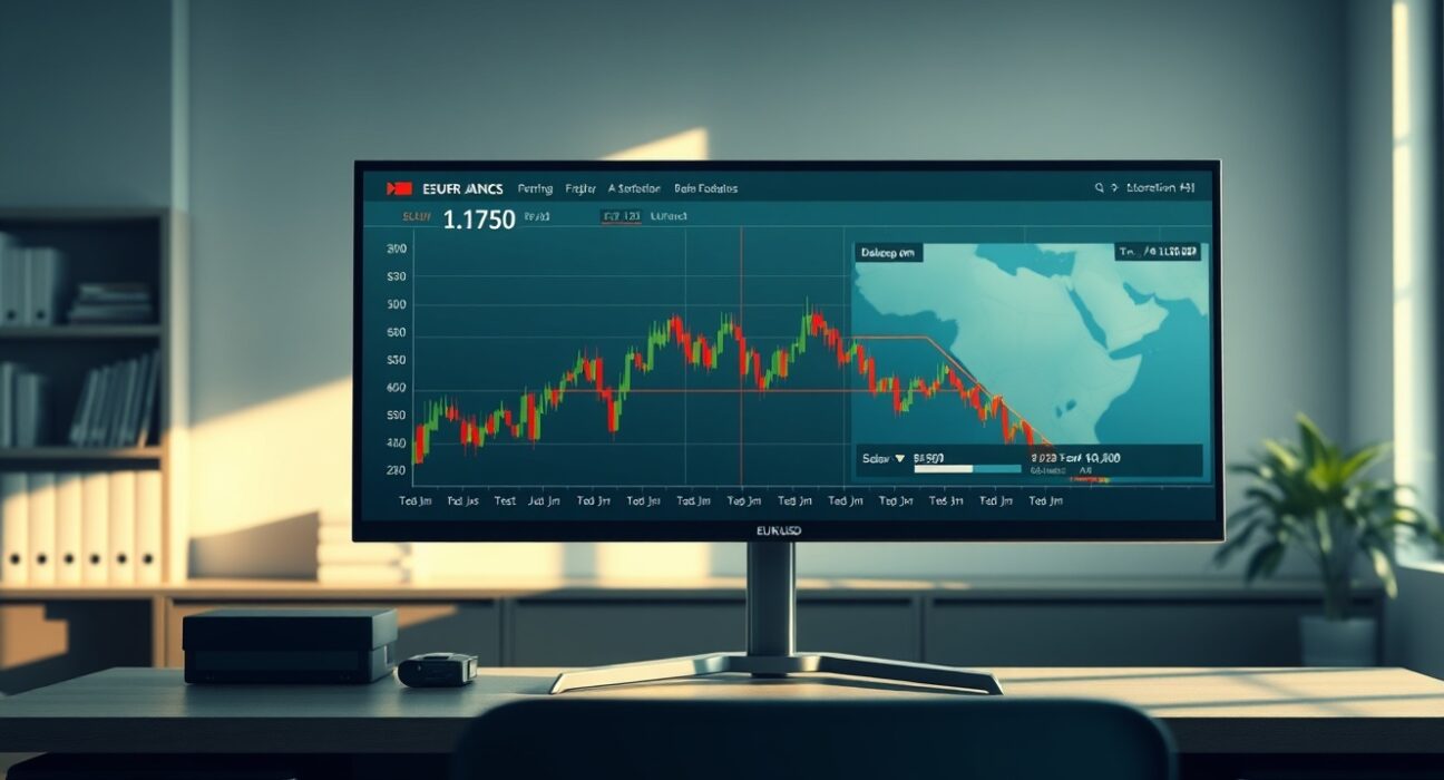 EUR/USD forex chart showing price below 1.1770 amid US-Iran geopolitical uncertainty.