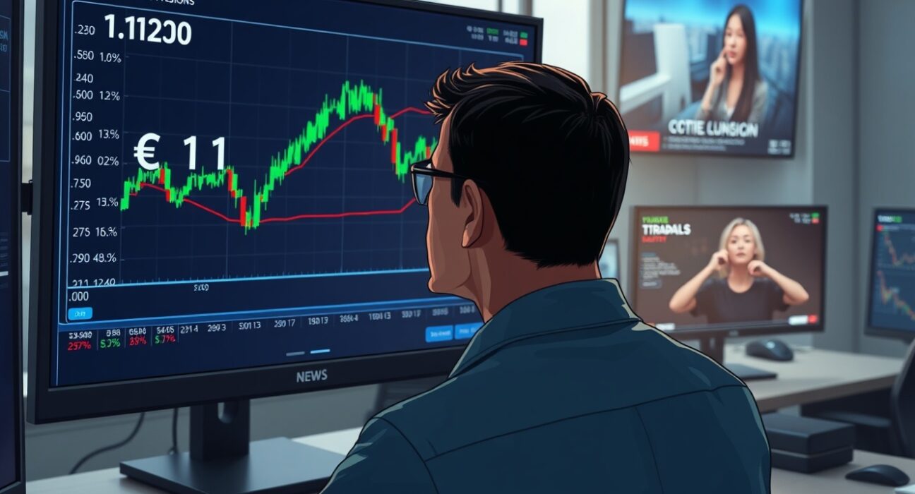 Trader analyzes EUR/USD chart as Trump's Iran deadline creates forex market tension.