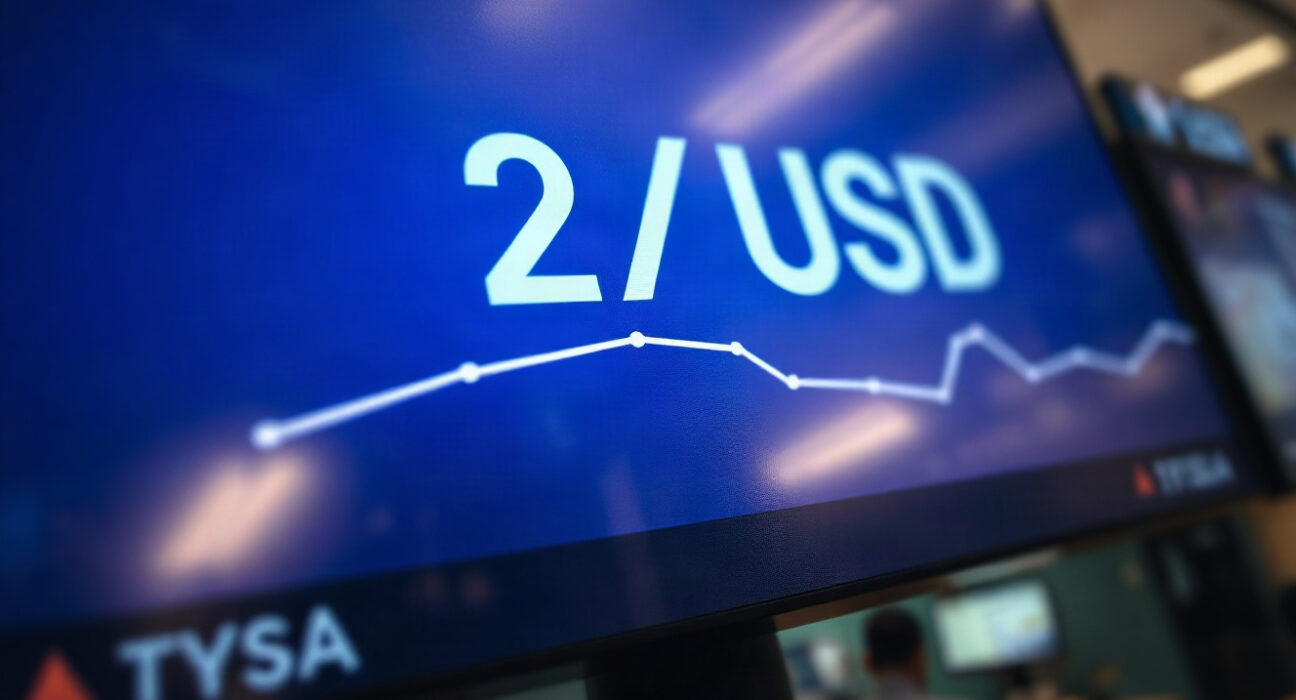 EUR/USD currency pair chart showing a decline to a two-week low on a trading screen