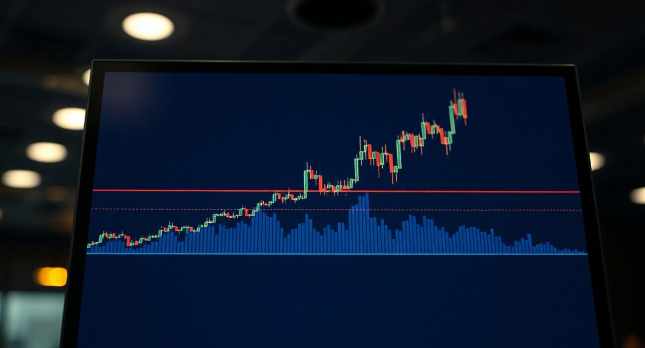 EUR/USD candlestick chart on a trading screen with a key resistance level highlighted