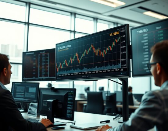 EUR/USD exchange rate chart climbing above 1.1500 on a professional trading terminal amid US-Iran diplomacy news.