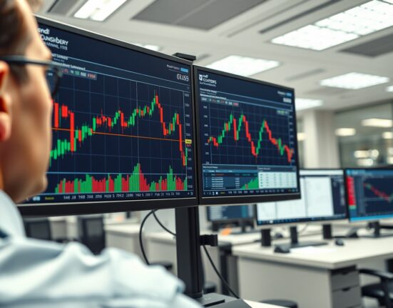 Analyst reviewing EUR/USD technical charts showing a vulnerable trend on trading screens.