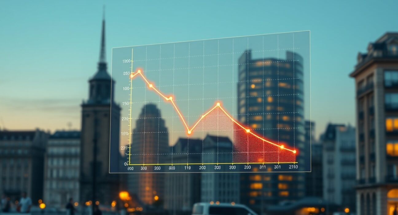 Analytical chart showing Euro area disinflation trends against European city backdrop.