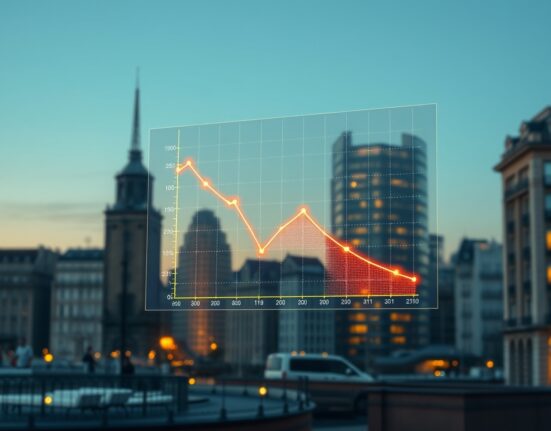 Analytical chart showing Euro area disinflation trends against European city backdrop.
