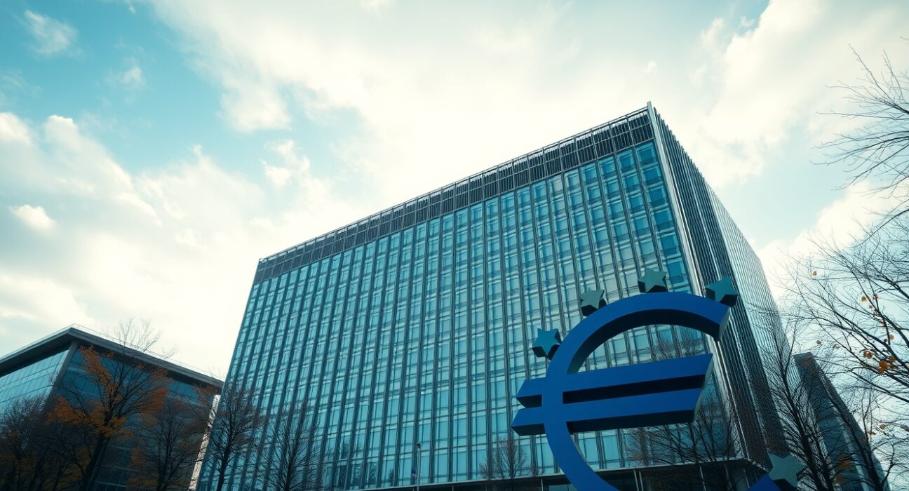 European Central Bank headquarters in Frankfurt under a partly cloudy sky