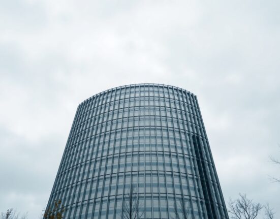 European Central Bank headquarters in Frankfurt under overcast sky, representing eurozone economic conditions.