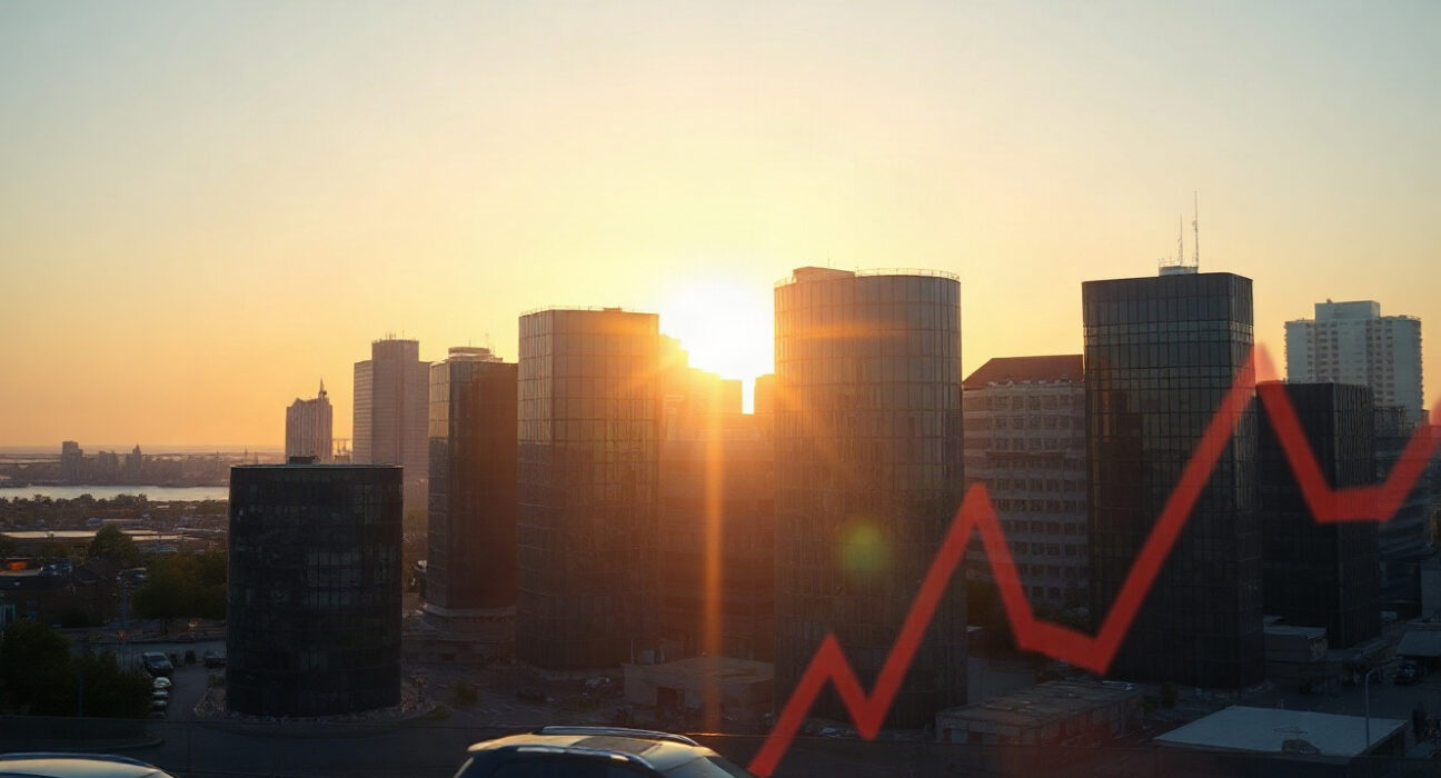 Euro area skyline at sunrise symbolizing resilient economic growth as per PMI data