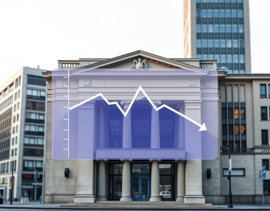 European Central Bank building with economic chart overlay showing Euro area economic outlook pressures from conflict.