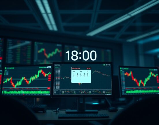 Forex trading monitors showing EUR/USD chart ahead of Federal Reserve interest rate decision
